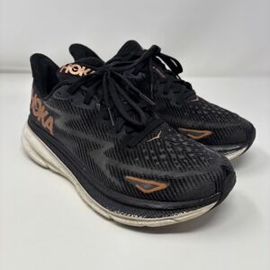 Hoka Clifton 9 Womens Running Shoes Black Rose Gold 1127896‎ BCPPR Sz 7b